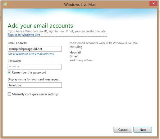 Windows Live Mail add account Windows Live Mail add account
